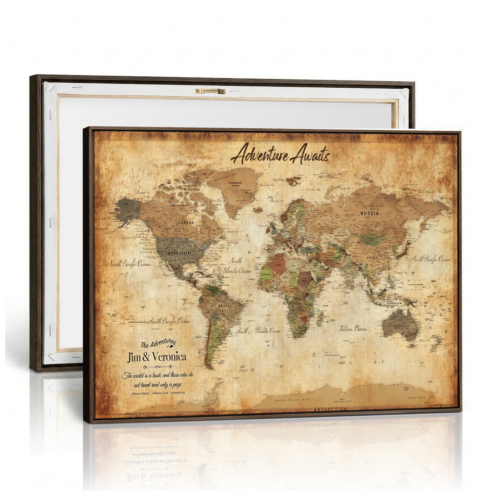 14637271H1-MGV-CV-36X24 - Custom Push Pin World Map Canvas | Personalized Travel Tracker | Wedding Anniversary Gift for Couples | Adventure Map Wall Art with Pins