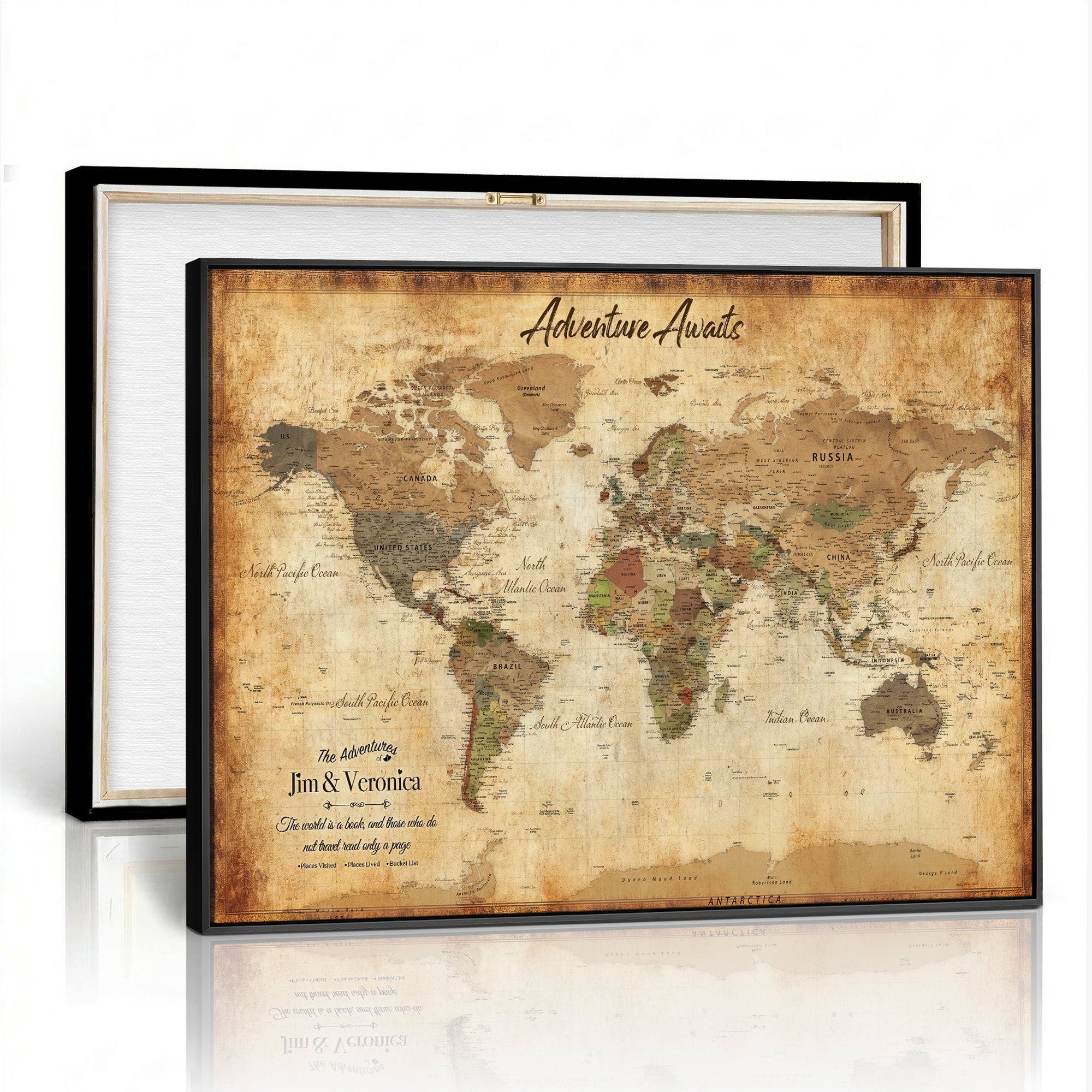 14637271H1-MGV-CV-36X24 - Custom Push Pin World Map Canvas | Personalized Travel Tracker | Wedding Anniversary Gift for Couples | Adventure Map Wall Art with Pins