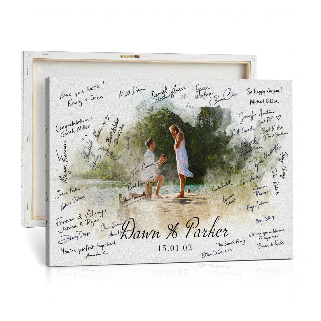 Wedding Guest Book Photo Canvas, Personalized Couple Signature Sign