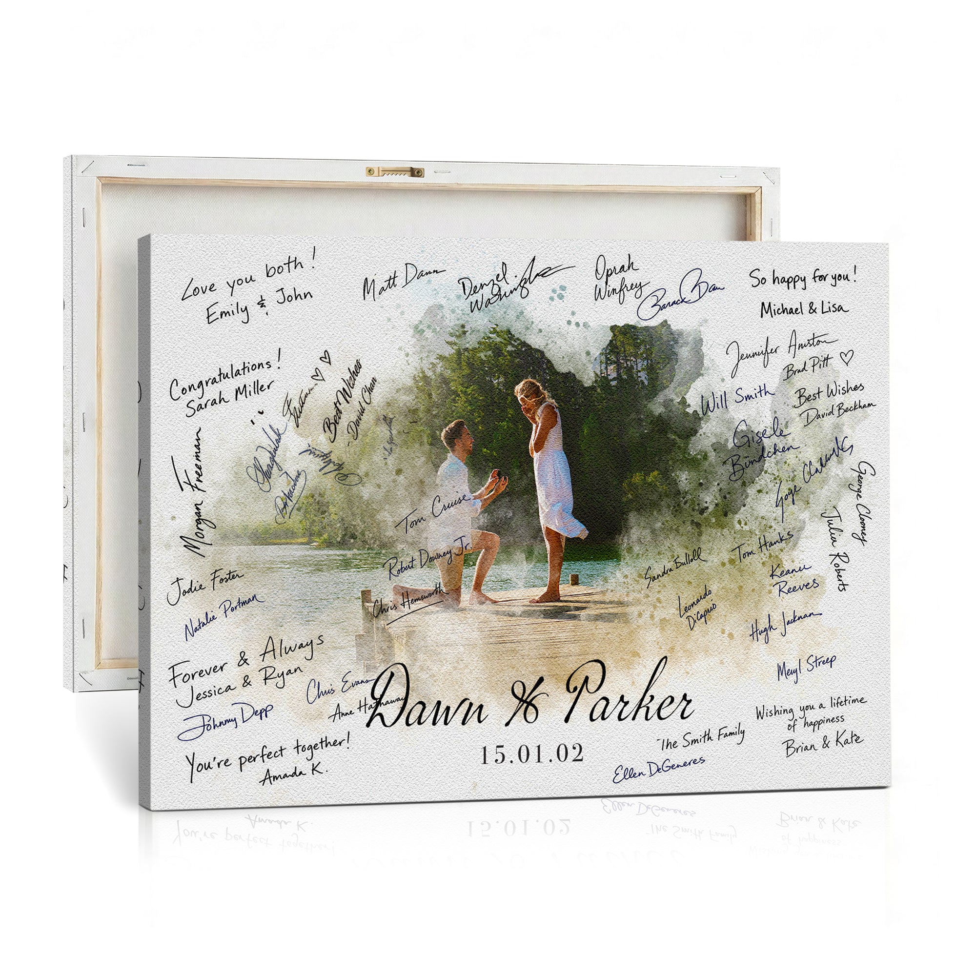 14326128-MGV-CV-36X24 - Wedding Guest Book Alternative Wall Art Canvas Print, Personalized Wedding Signature Poster, Custom Couple Photo Guestbook Canvas, Bridal Shower Reception Decor