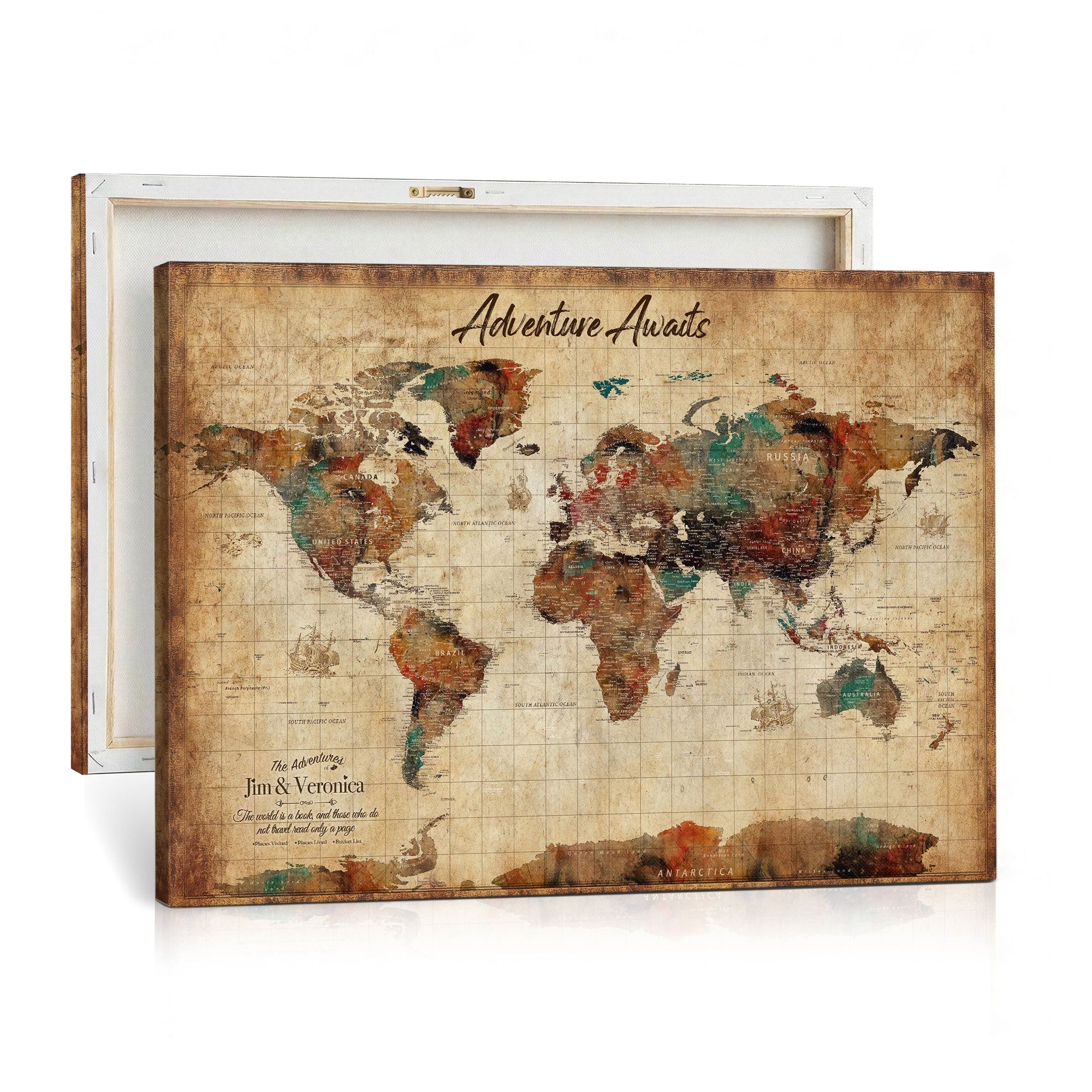 14637271HS-MGV-CV-36X24 - Custom Push Pin World Map Canvas | Personalized Travel Tracker | Wedding Anniversary Gift for Couples | Adventure Map Wall Art with Pins