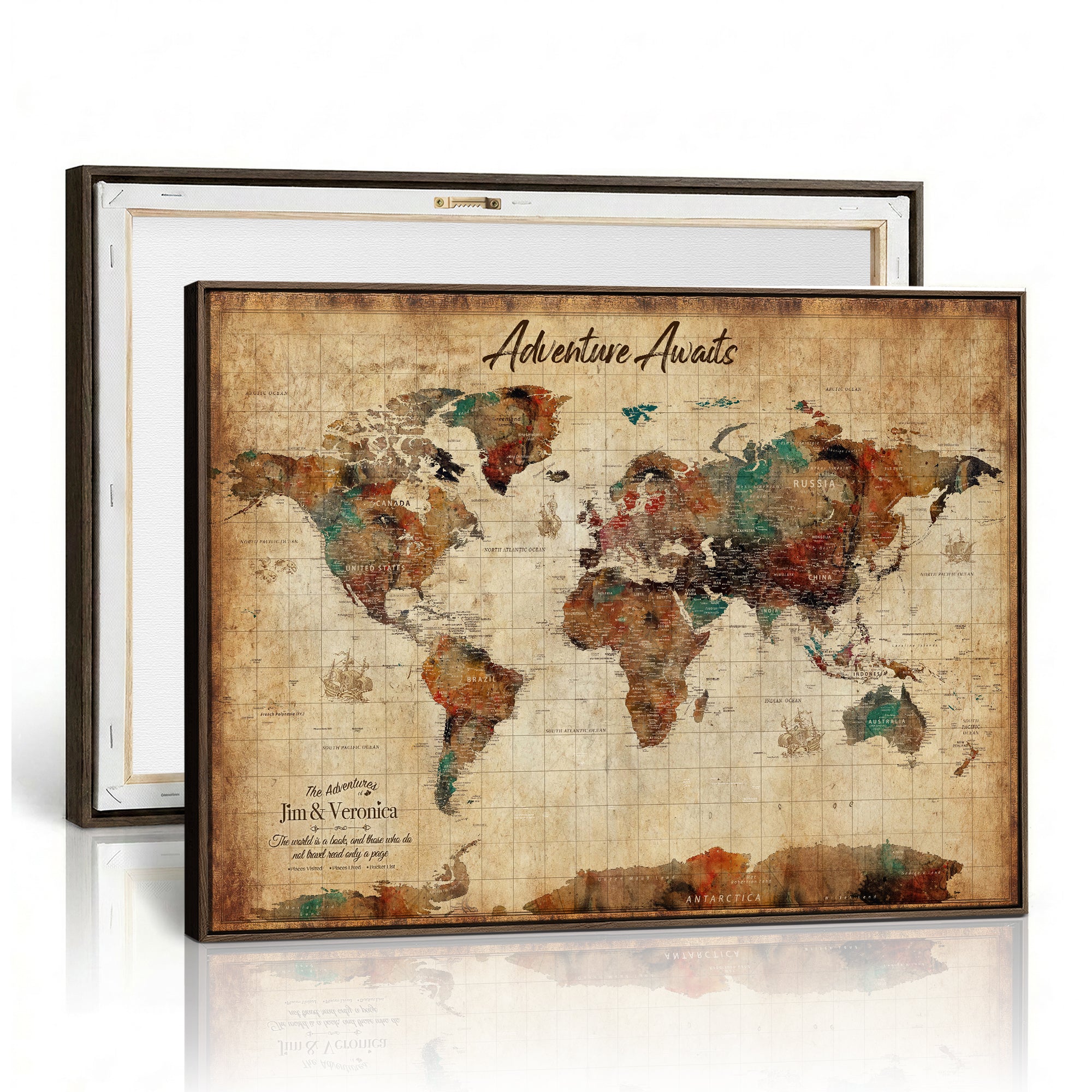 14637271HS-MGV-CV-36X24 - Custom Push Pin World Map Canvas | Personalized Travel Tracker | Wedding Anniversary Gift for Couples | Adventure Map Wall Art with Pins