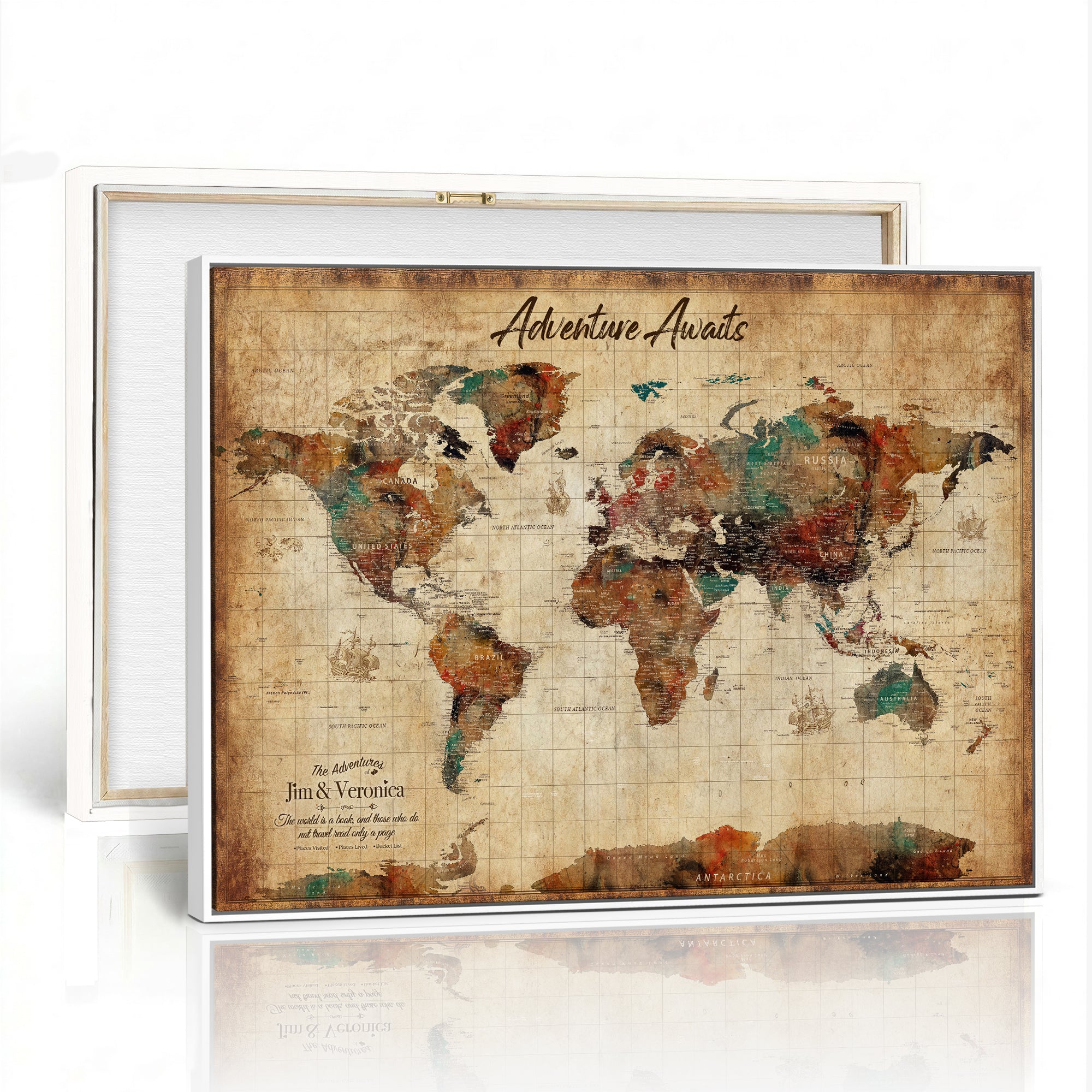 14637271HS-MGV-CV-36X24 - Custom Push Pin World Map Canvas | Personalized Travel Tracker | Wedding Anniversary Gift for Couples | Adventure Map Wall Art with Pins