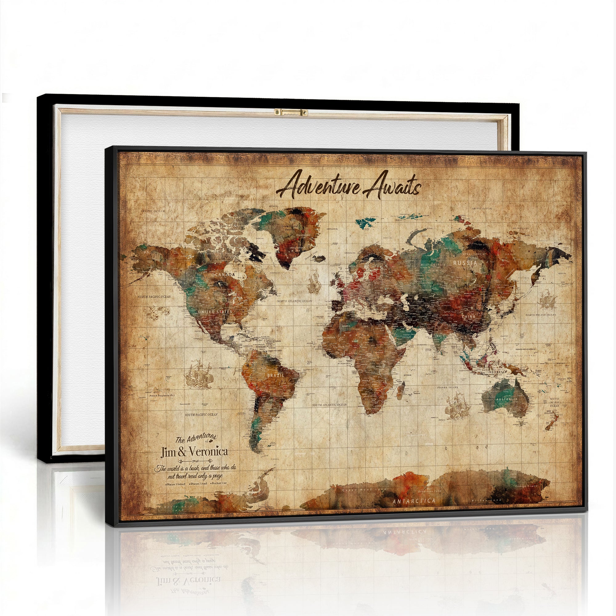 14637271HS-MGV-CV-36X24 - Custom Push Pin World Map Canvas | Personalized Travel Tracker | Wedding Anniversary Gift for Couples | Adventure Map Wall Art with Pins