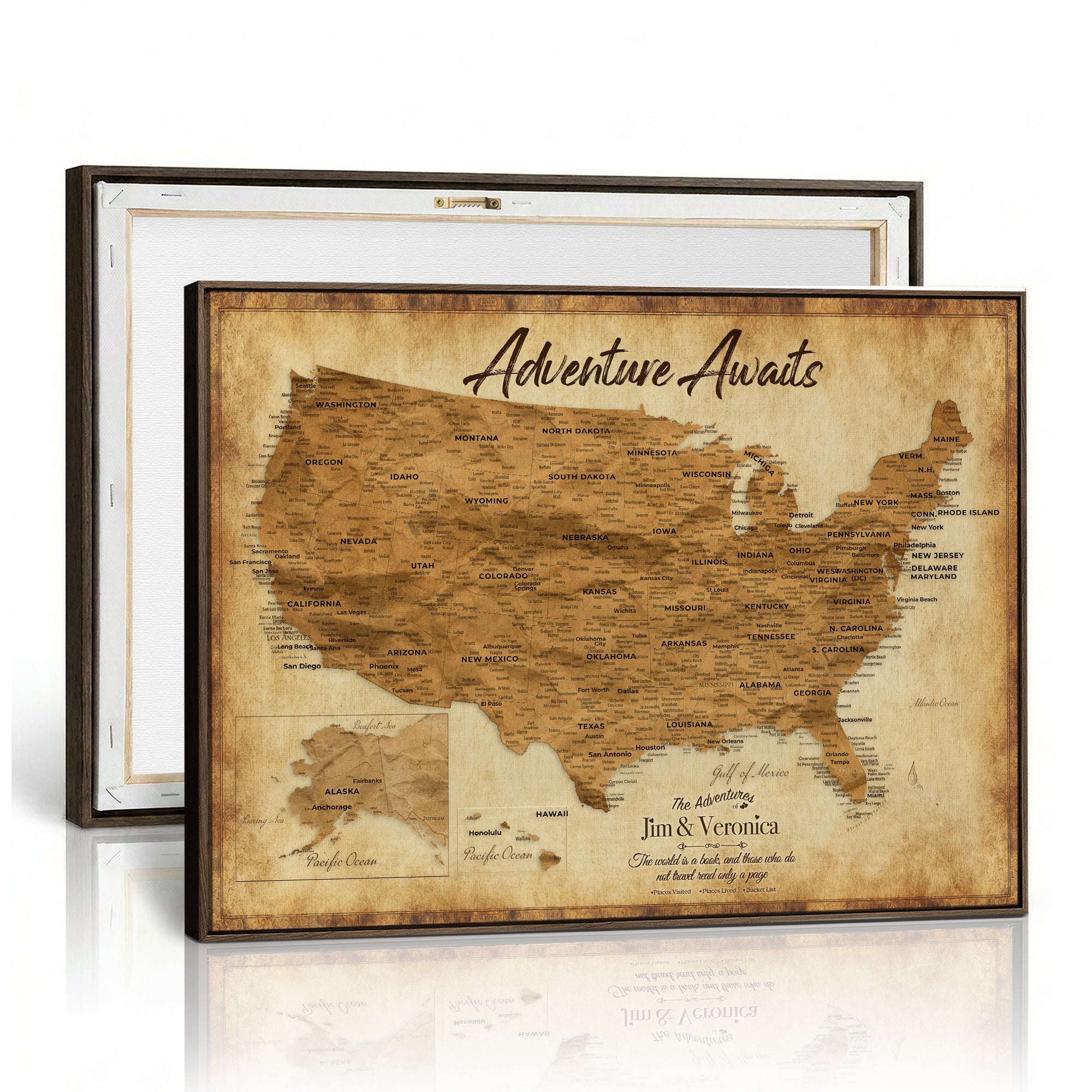 41270900KR-MGV-CV-36X24 - Custom Push Pin US Map Canvas | Personalized Travel Tracker | USA Cities Map Anniversary Gift for Couples | Adventure America Map Wall Art with Pins