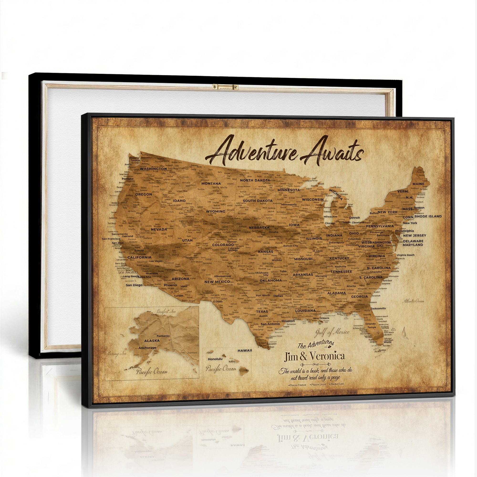 41270900KR-MGV-CV-36X24 - Custom Push Pin US Map Canvas | Personalized Travel Tracker | USA Cities Map Anniversary Gift for Couples | Adventure America Map Wall Art with Pins