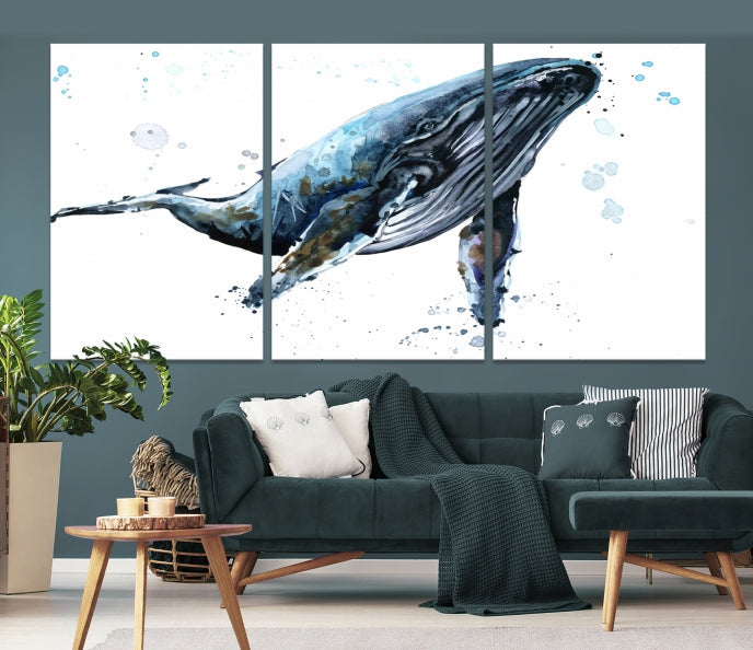 Art mural de baleine aquarelle Impression sur toile