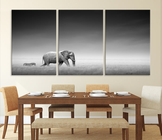 Elephand and Zebra Wall Art Canvas Print