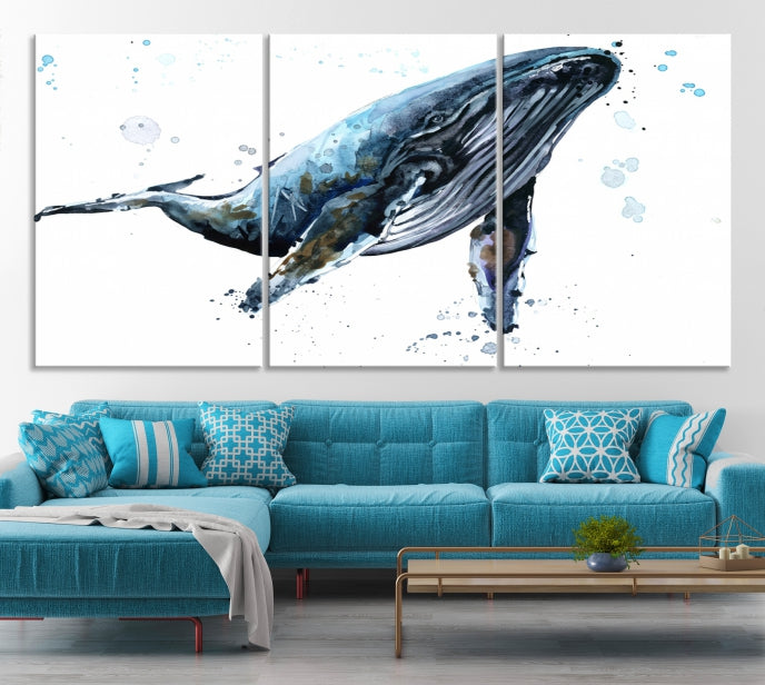 Art mural de baleine aquarelle Impression sur toile