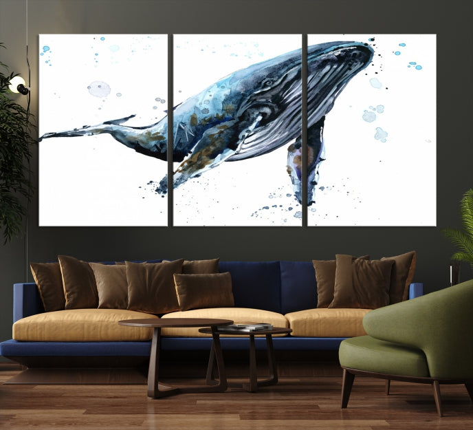 Art mural de baleine aquarelle Impression sur toile