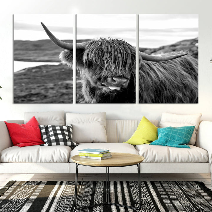 Scottish Highland Cow Cattle Art Print Farmhouse Wall Art Canvas Print