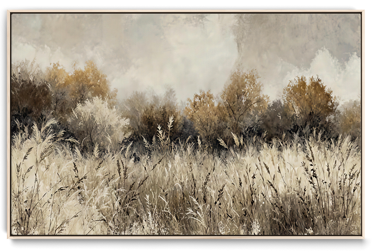 53959945-_Poster-30x20 - Muted Neutral Forest Landscape Canvas Wall Art - Vintage Rustic Wildflower Meadow Print