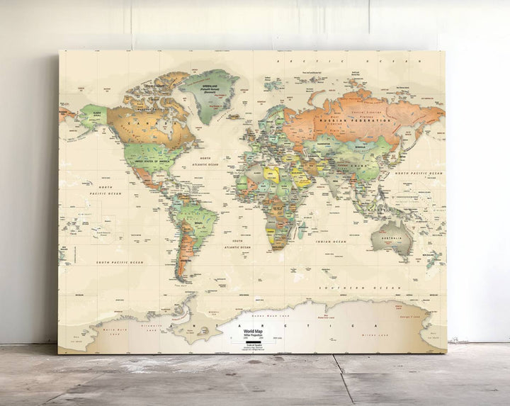 The Large Push Pin World Map Wall Art Canvas Print, with a gallery-quality finish, is carefully crafted on premium canvas and handmade in the USA. This piece adds a touch of elegance to any space.