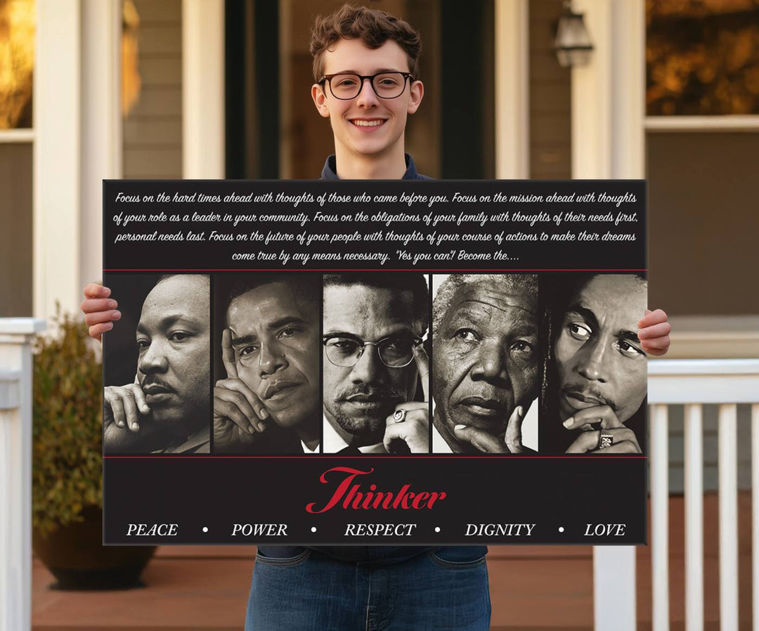 The Thinkers of Wall Art Canvas Print features icons of peace, power, and respect; it is framed and ready to hang.