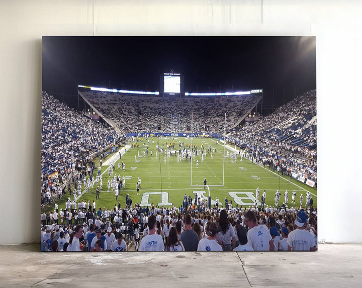 The wall art is a premium canvas of LaVell Edwards Stadium, offering a gallery-quality finish that showcases BYU Cougars pride.