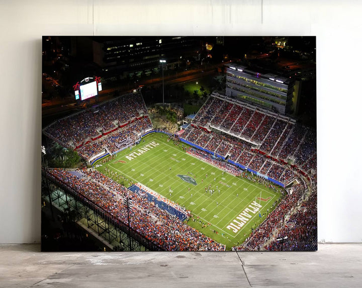 Aerial view of Florida Atlantic University Owls football stadium as a gallery-quality wall art canvas print.