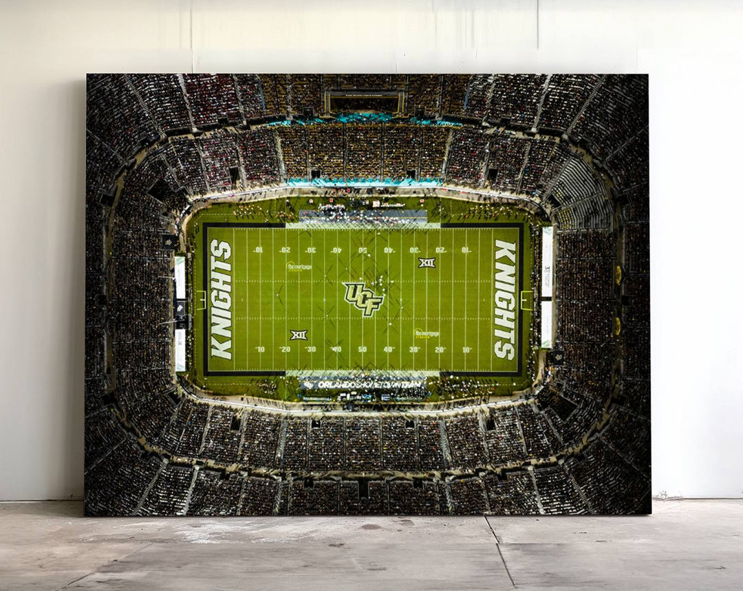 The UCF Knights Orlando Stadium Canvas Print, showcasing KNIGHTS in the end zones.