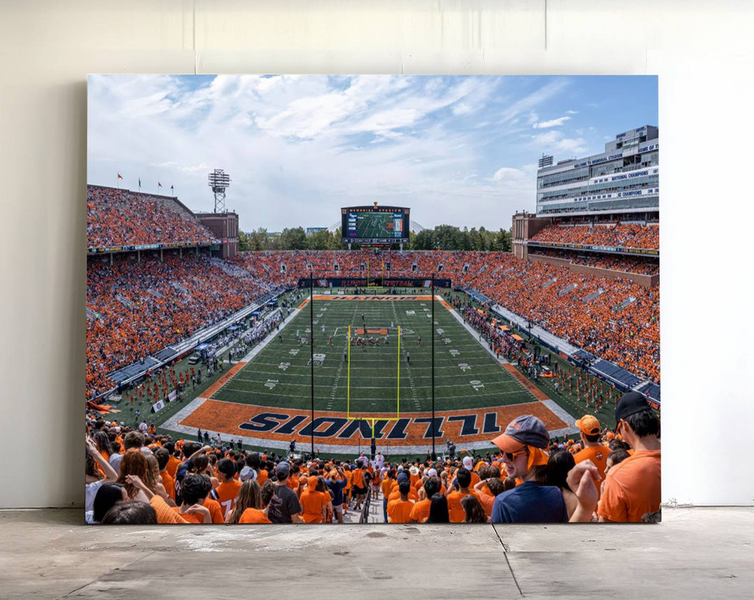 The Illinois stadium packed with orange-clad fans makes for a premium University of Illinois canvas wall art.