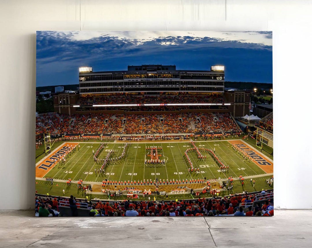 The University of Illinois band is depicted on a gallery-quality canvas wall art print.