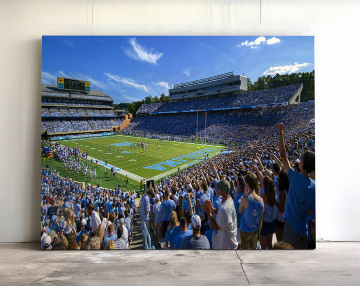 A University of North Carolina Tar Heels football stadium print on canvas.