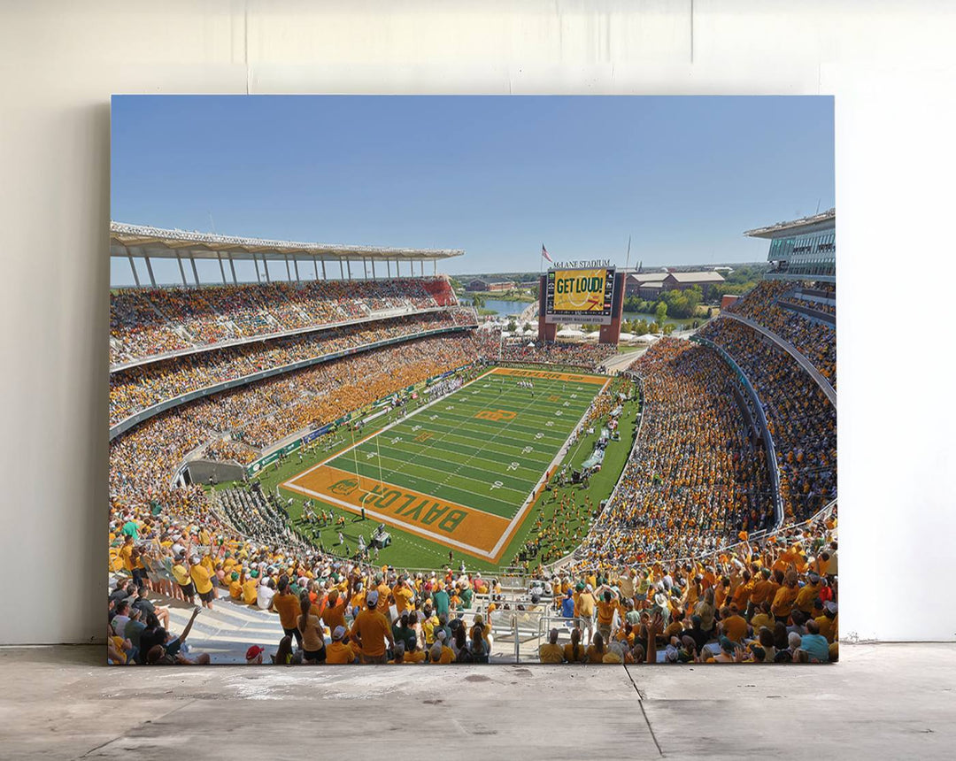 A high-res canvas captures a panoramic view of Waco McLane Stadium.