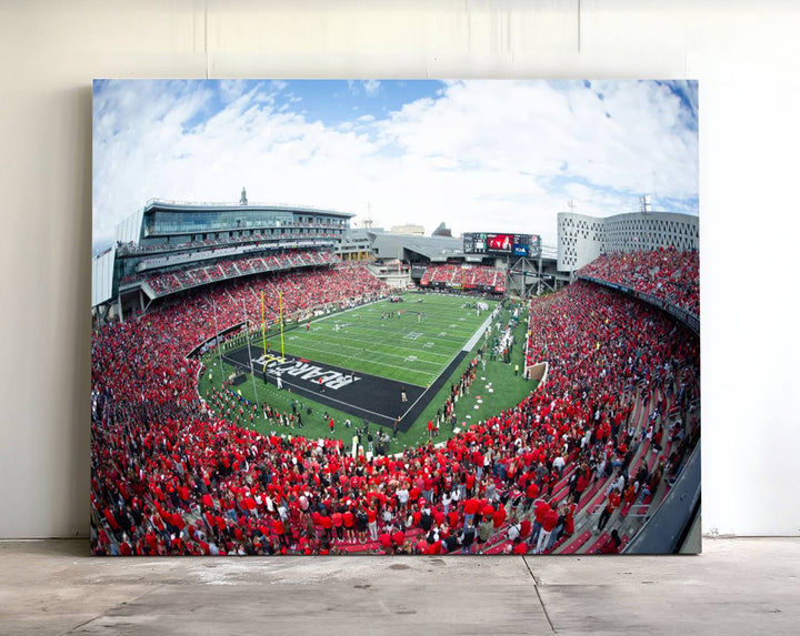 The wall showcases a Nippert Stadium canvas print of the Cincinnati Bearcats.