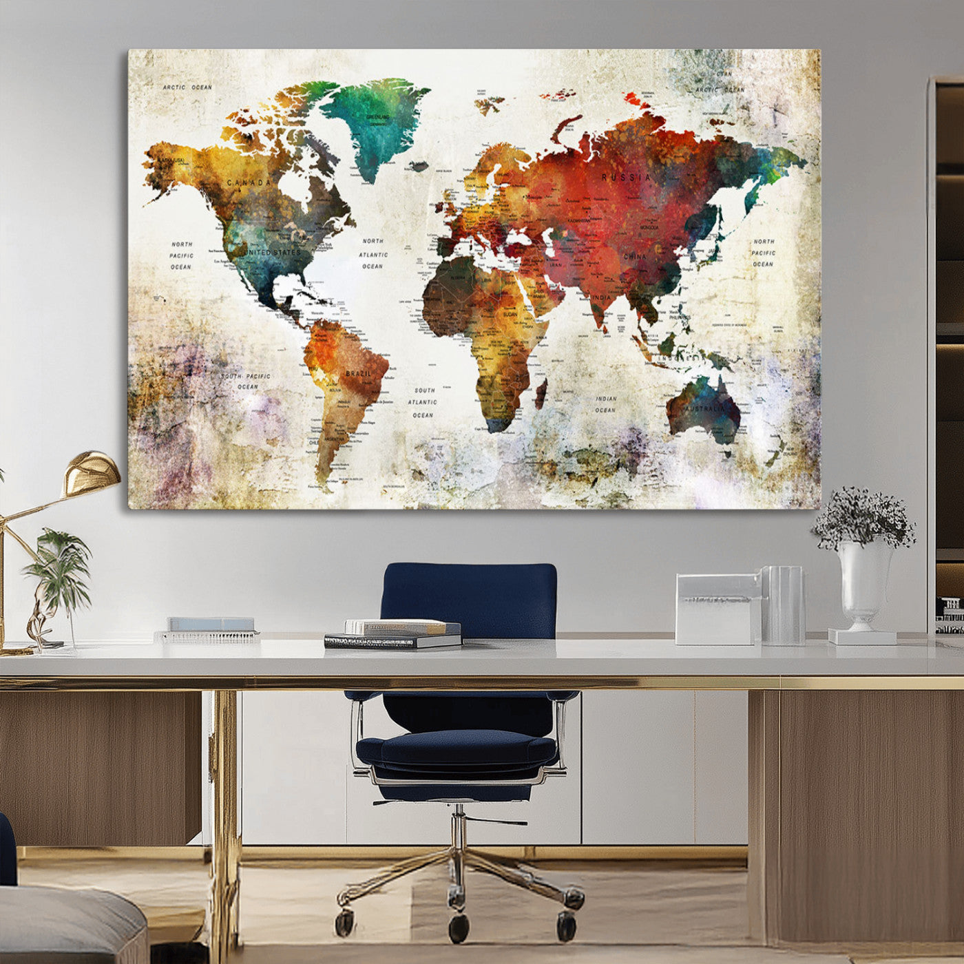 -Push Pin World Map Canvas Print – Framed Wall Art for Couples to Track Their Travels – Anniversary