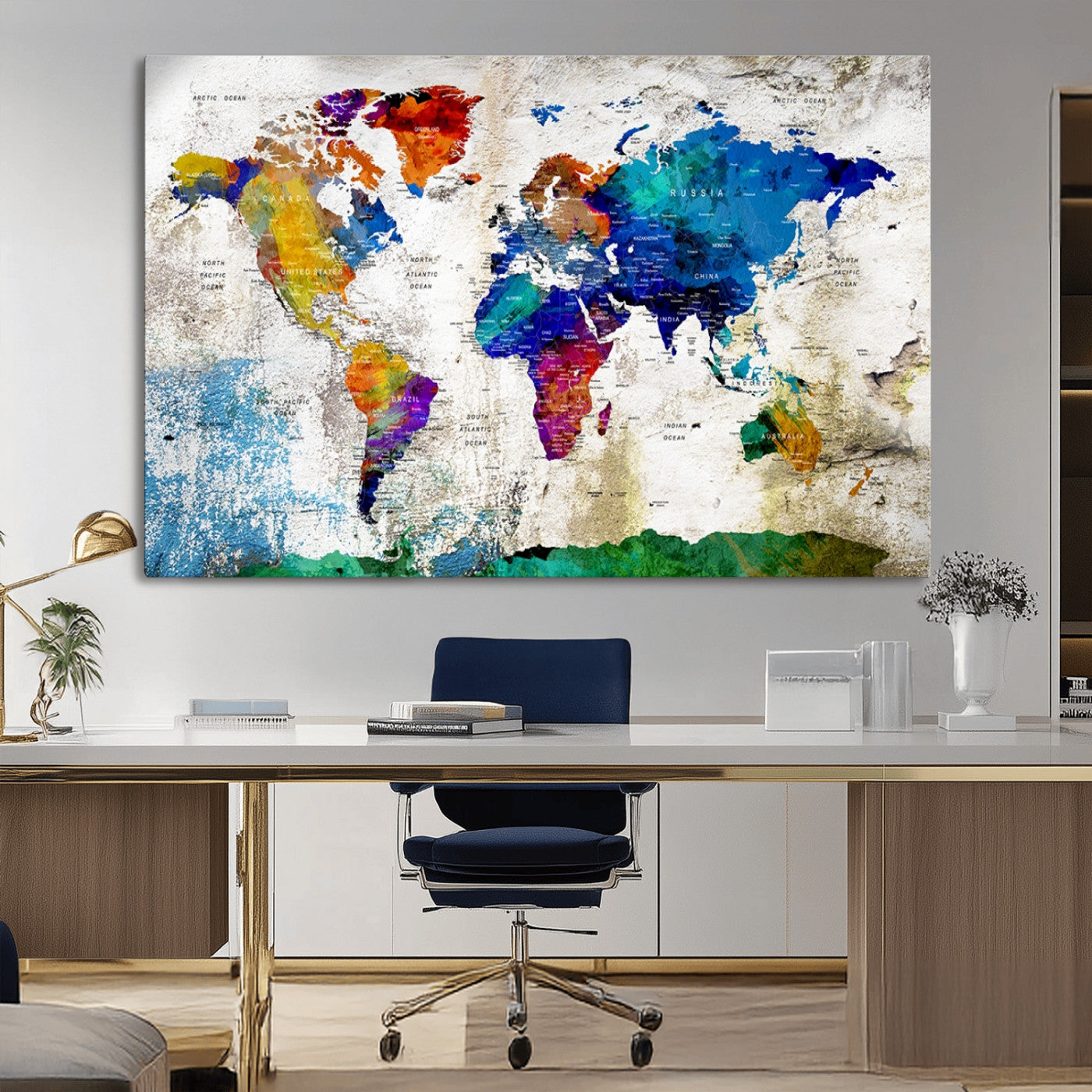 MGV-CV-36X24 - Push Pin World Map Canvas Print – Framed Wall Art for Couples to Track Their Travels – Anniversary