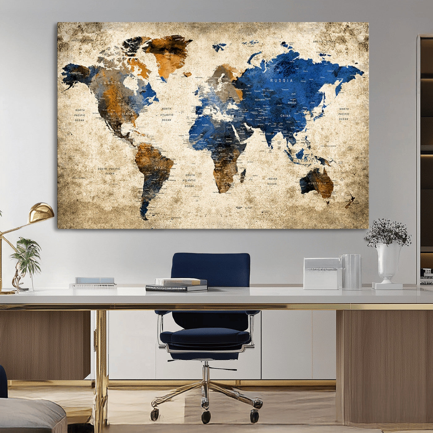 MGV-CV-36X24 - Push Pin World Map Canvas Print – Framed Wall Art for Couples to Track Their Travels – Anniversary