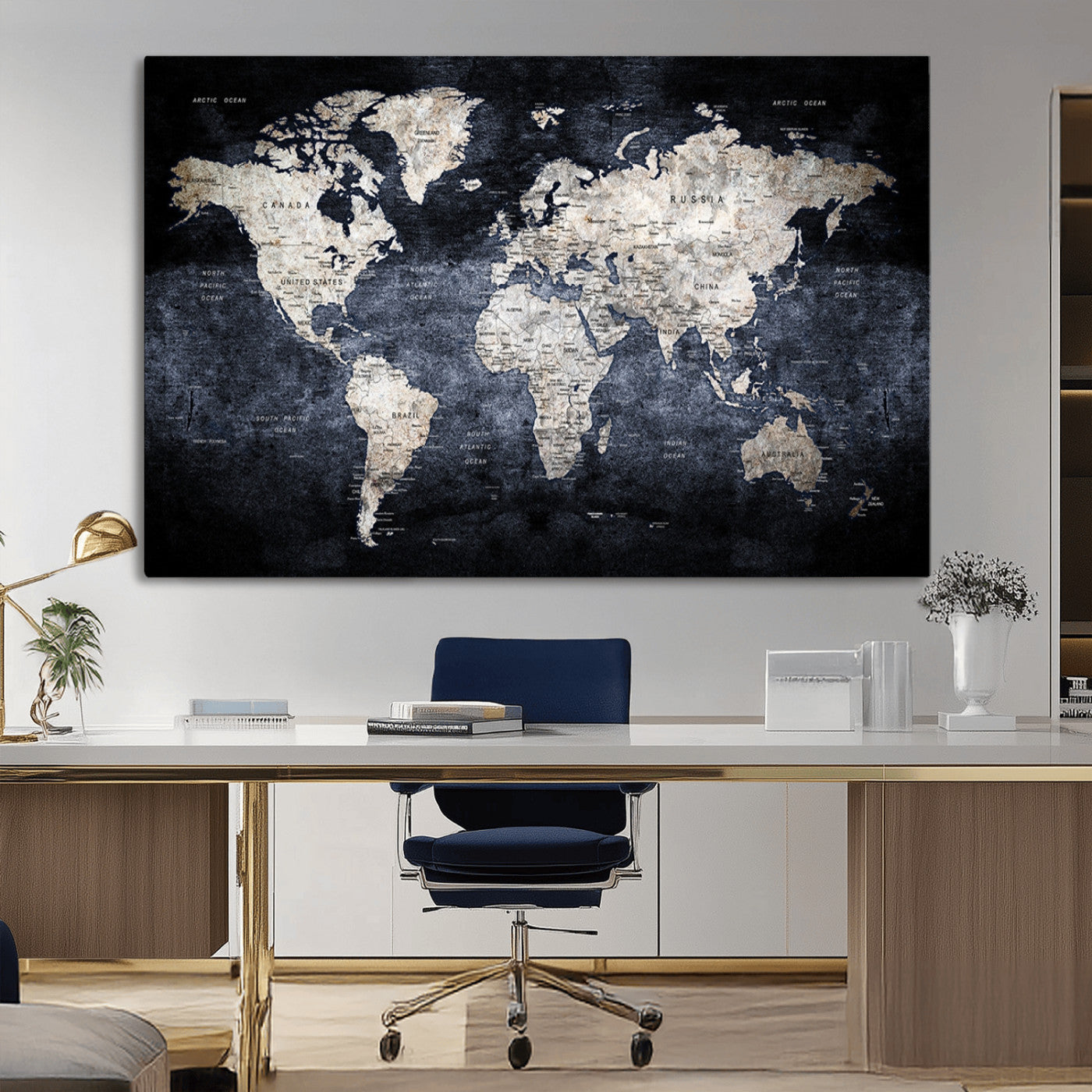 MGV-CV-36X24 - World Map Wall Art Canvas Print for Home and Office Decor