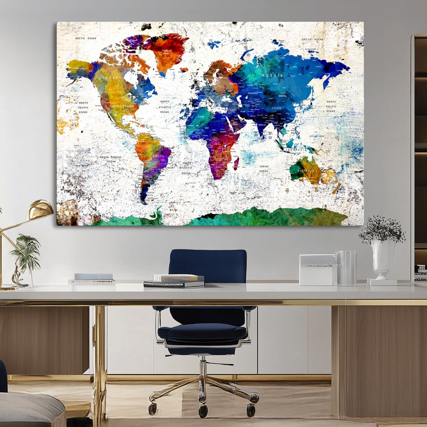 MGV-CV-36X24 - Push Pin World Map Canvas Print – Framed Wall Art for Couples to Track Their Travels – Anniversary