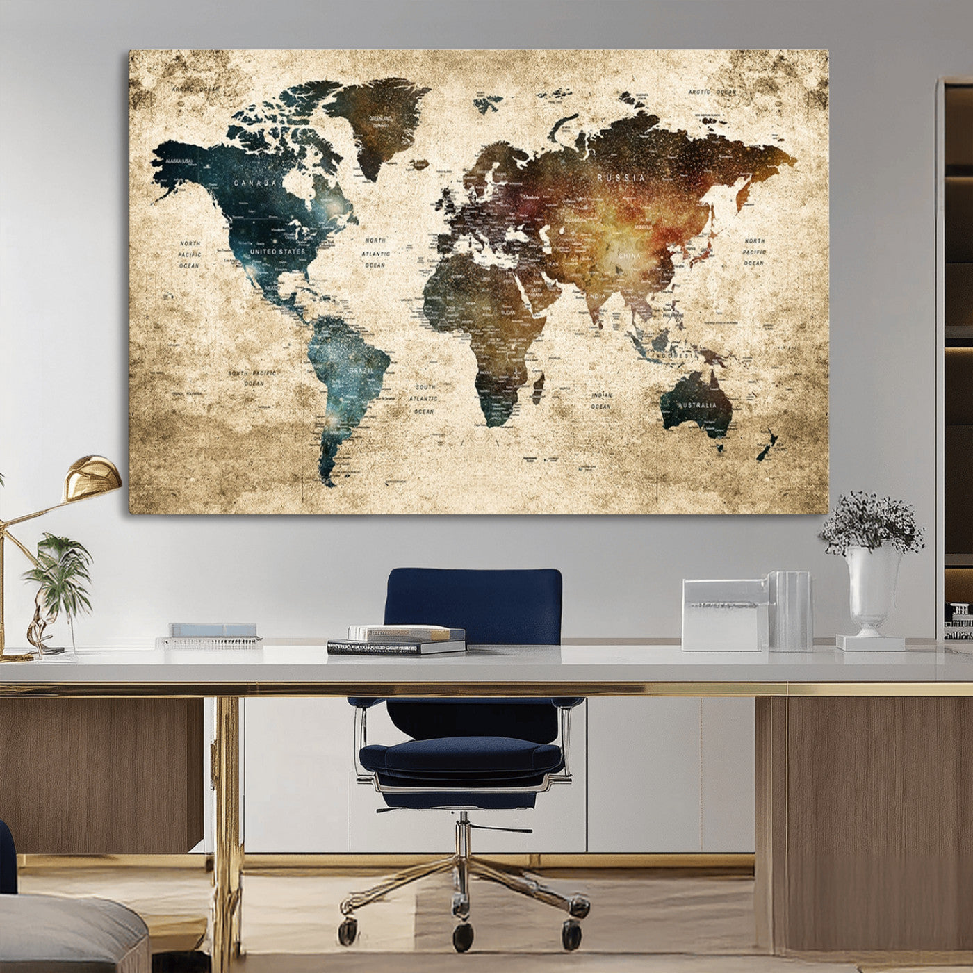 MGV-CV-36X24 - Push Pin World Map Canvas Print – Framed Wall Art for Couples to Track Their Travels – Anniversary