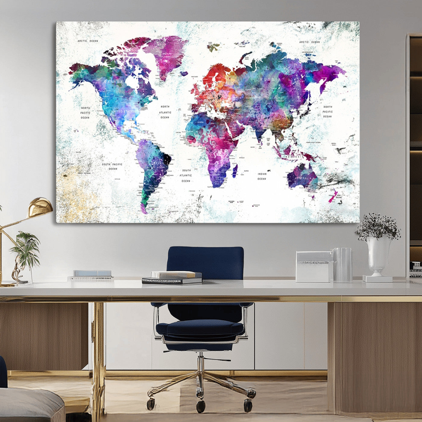 MGV-CV-36X24 - Push Pin World Map Canvas Print – Framed Wall Art for Couples to Track Their Travels – Anniversary