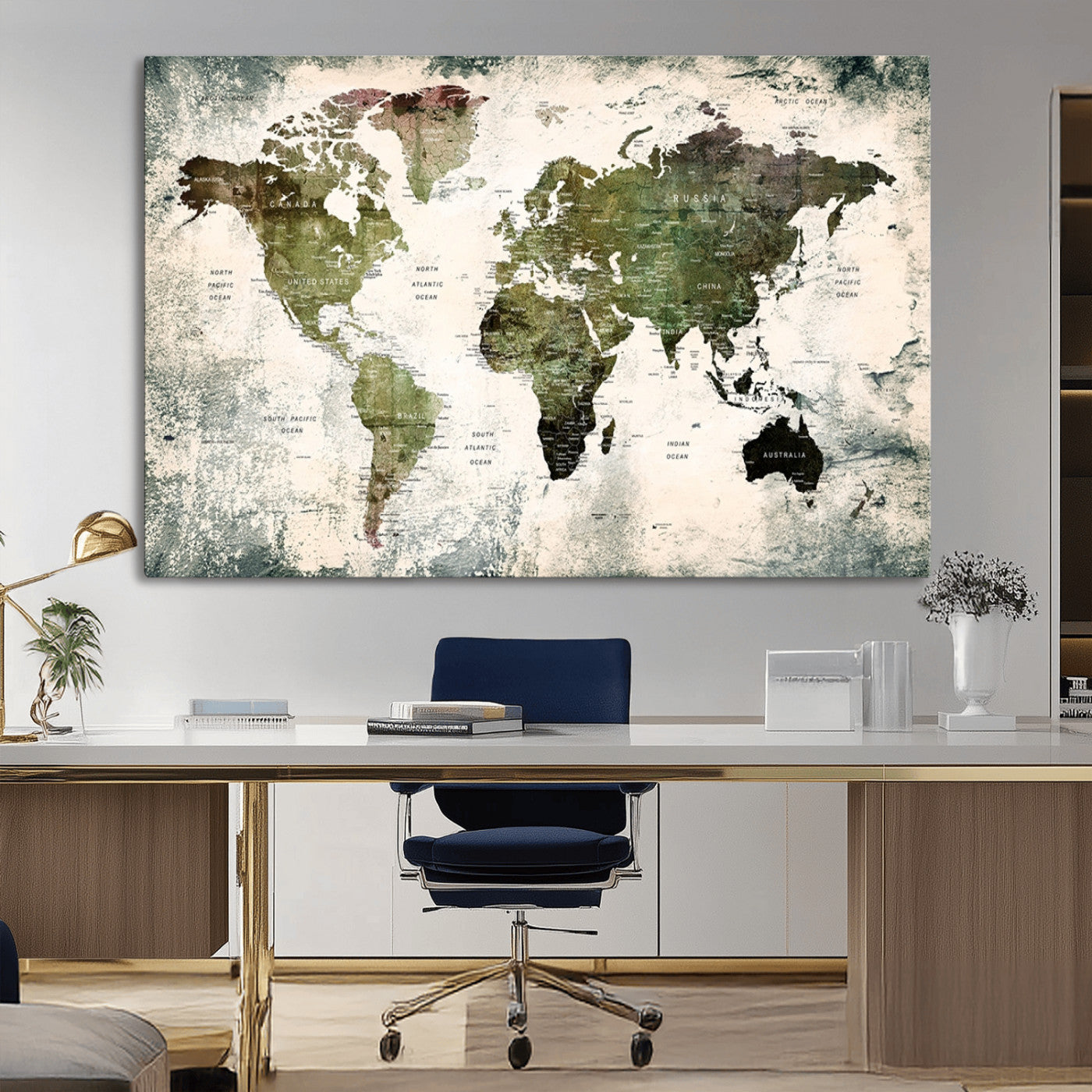 MGV-CV-36X24 - Push Pin World Map Canvas Print – Framed Wall Art for Couples to Track Their Travels – Anniversary
