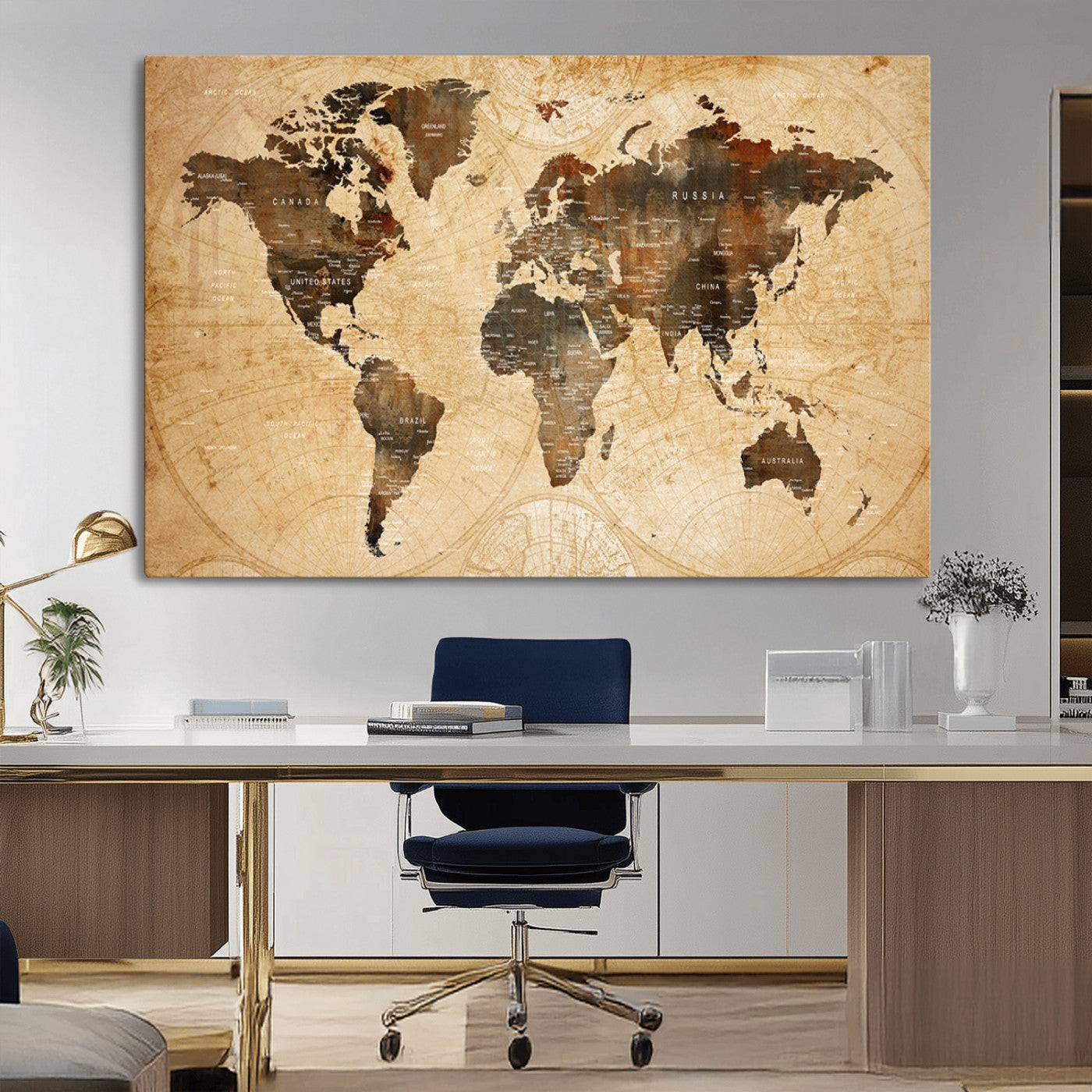 MGV-CV-36X24 - Push Pin World Map Canvas Print – Framed Wall Art for Couples to Track Their Travels – Anniversary