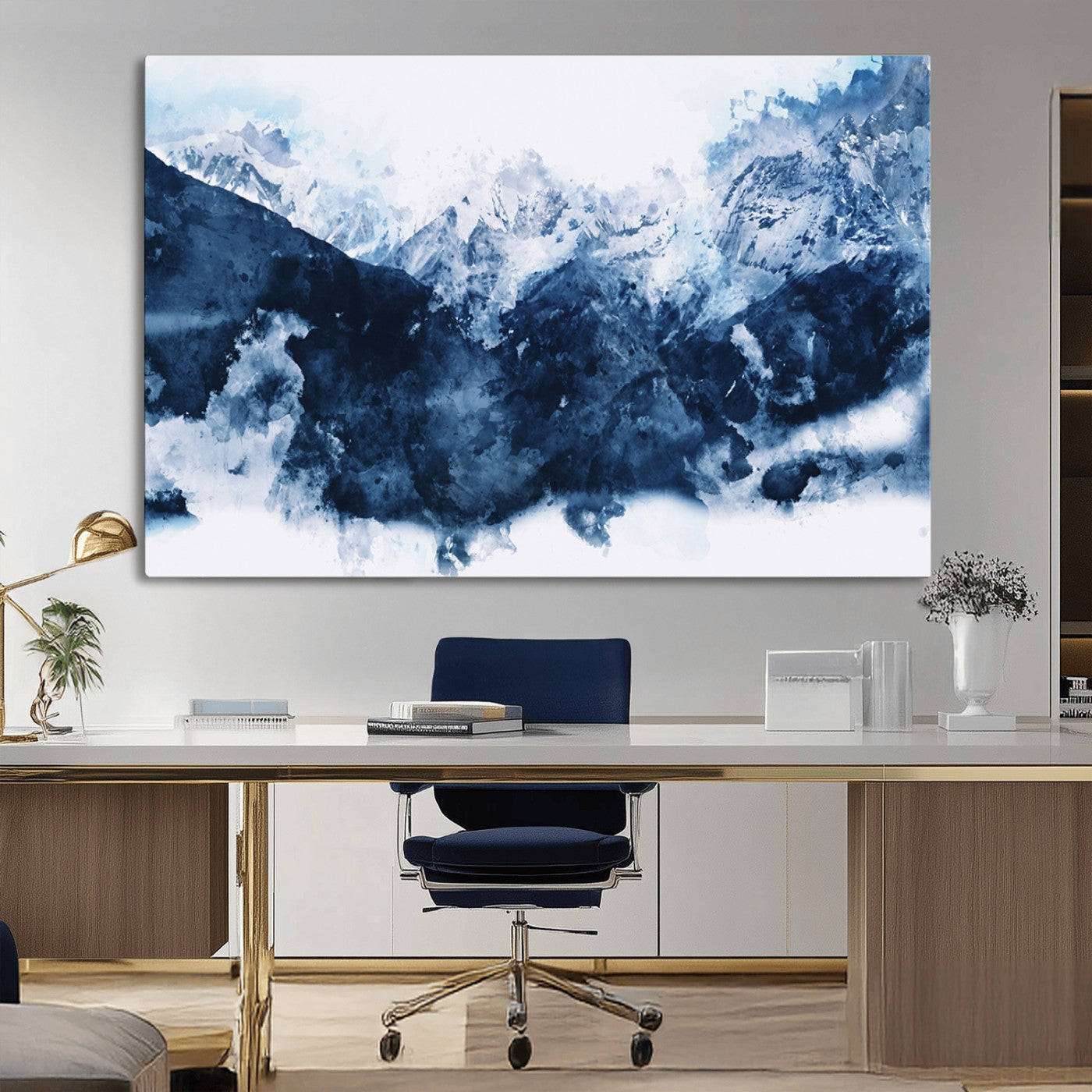 81700-MGV-CV-36X24-Abstract Blue Mountain Canvas Wall Art – Modern Triptych Landscape Print – Contemporary Nature Decor for Living Room or Office – Ready to