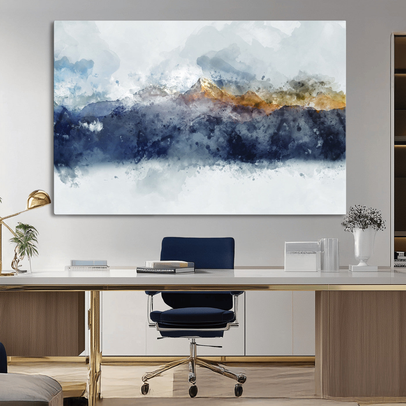 89149-MGV-CV-36X24-Abstract Mountain Range Art Canvas Print | 3 Panel Watercolor Landscape for Living Room, Office, or Bedroom | Large Ready-to-Hang Artwork
