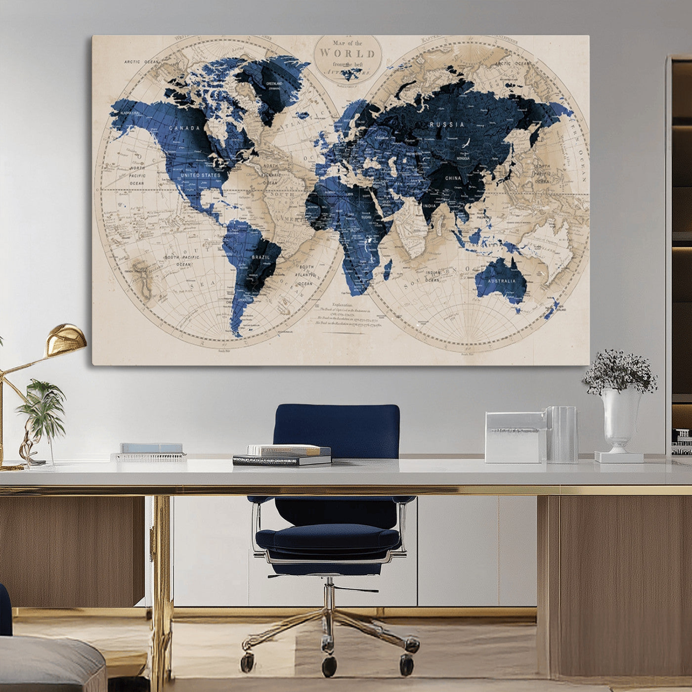 MGV-CV-36X24 - World Map Wall Art Canvas Print for Home and Office Decor