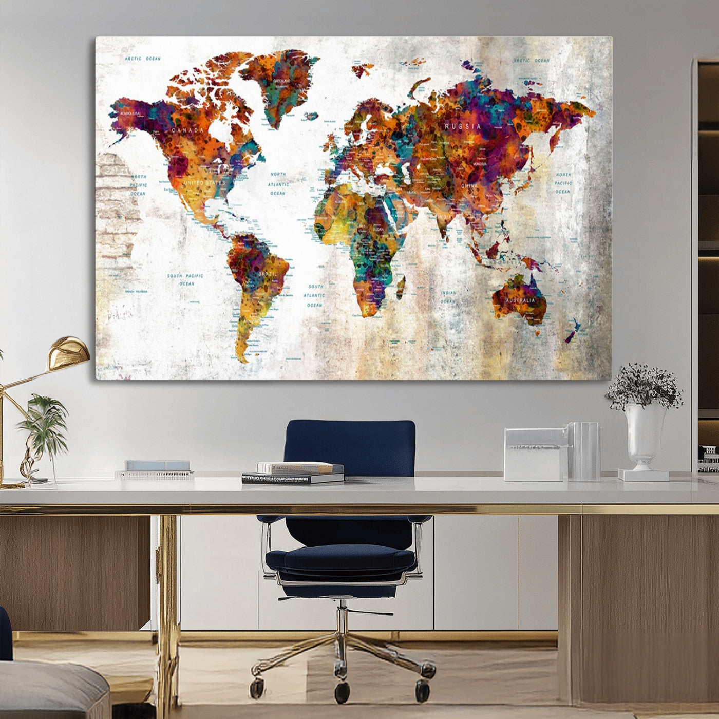 MGV-CV-36X24 - Push Pin World Map Canvas Print – Framed Wall Art for Couples to Track Their Travels – Anniversary