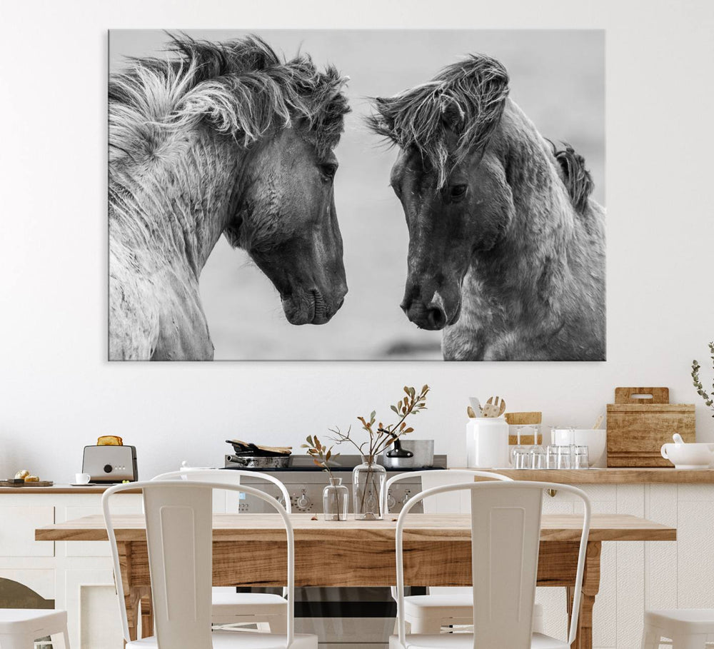 The White Horses Wall Art Canvas Print adorns the dining area wall.