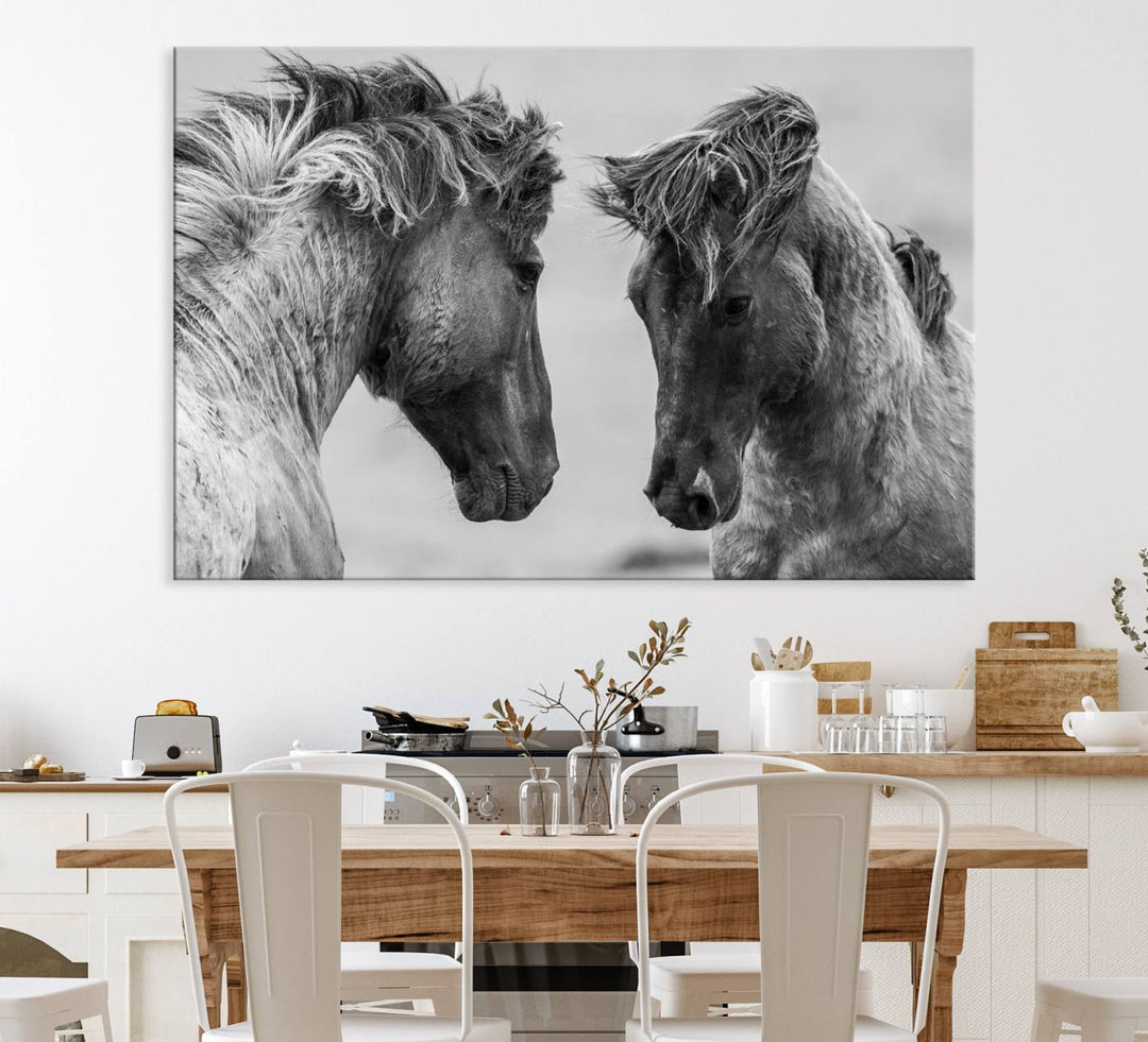 The White Horses Wall Art Canvas Print adorns the dining area wall.