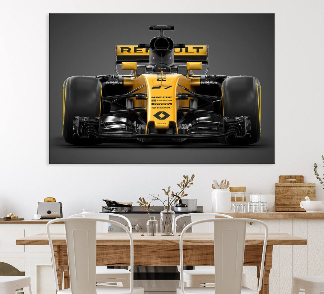 A yellow and black F1 Renault car canvas print with free shipping.