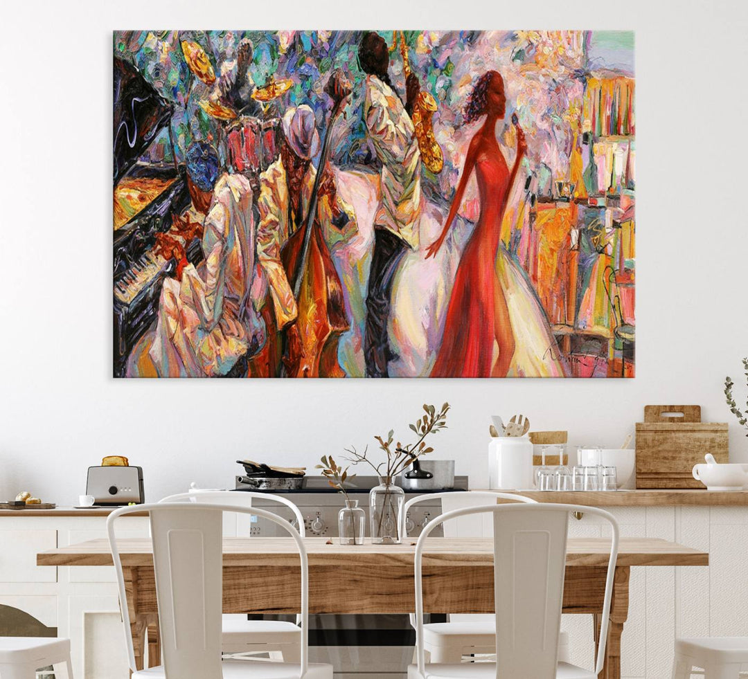 A vibrant 3-panel Afro Jazz band art is displayed prominently.