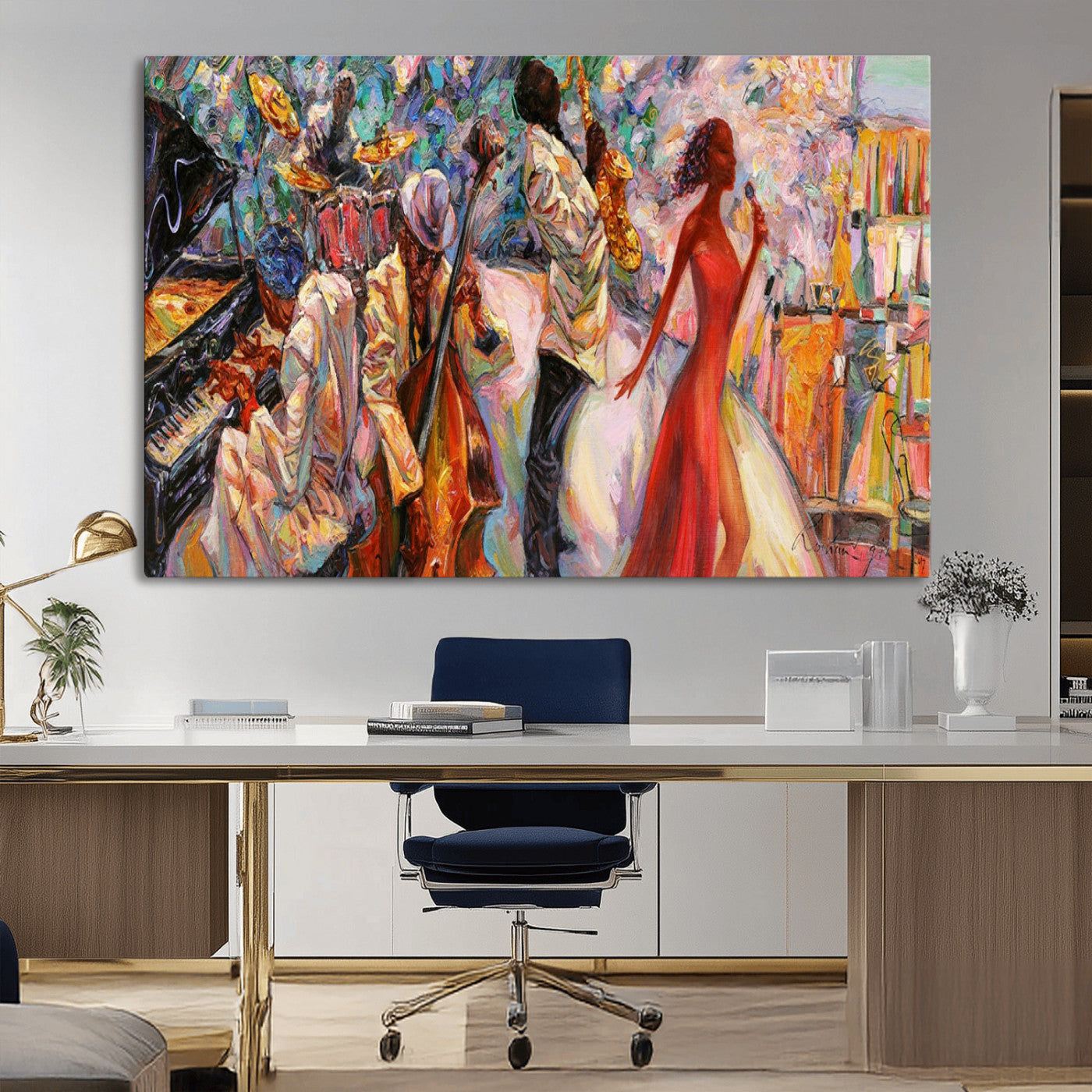 MGV-CV-36X24 - Abstract Afro American Jazz Canvas Wall Art | Music-Inspired Painting for Dining Room, Living Room,