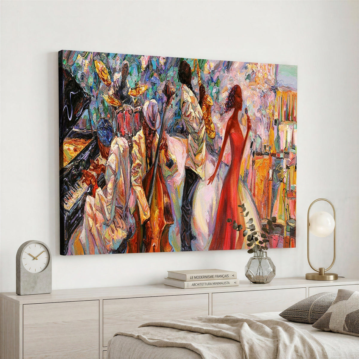 40574-_Poster-30x20 - Afro American Jazz Band Canvas Wall Art | 3 Panel Music Studio Decor