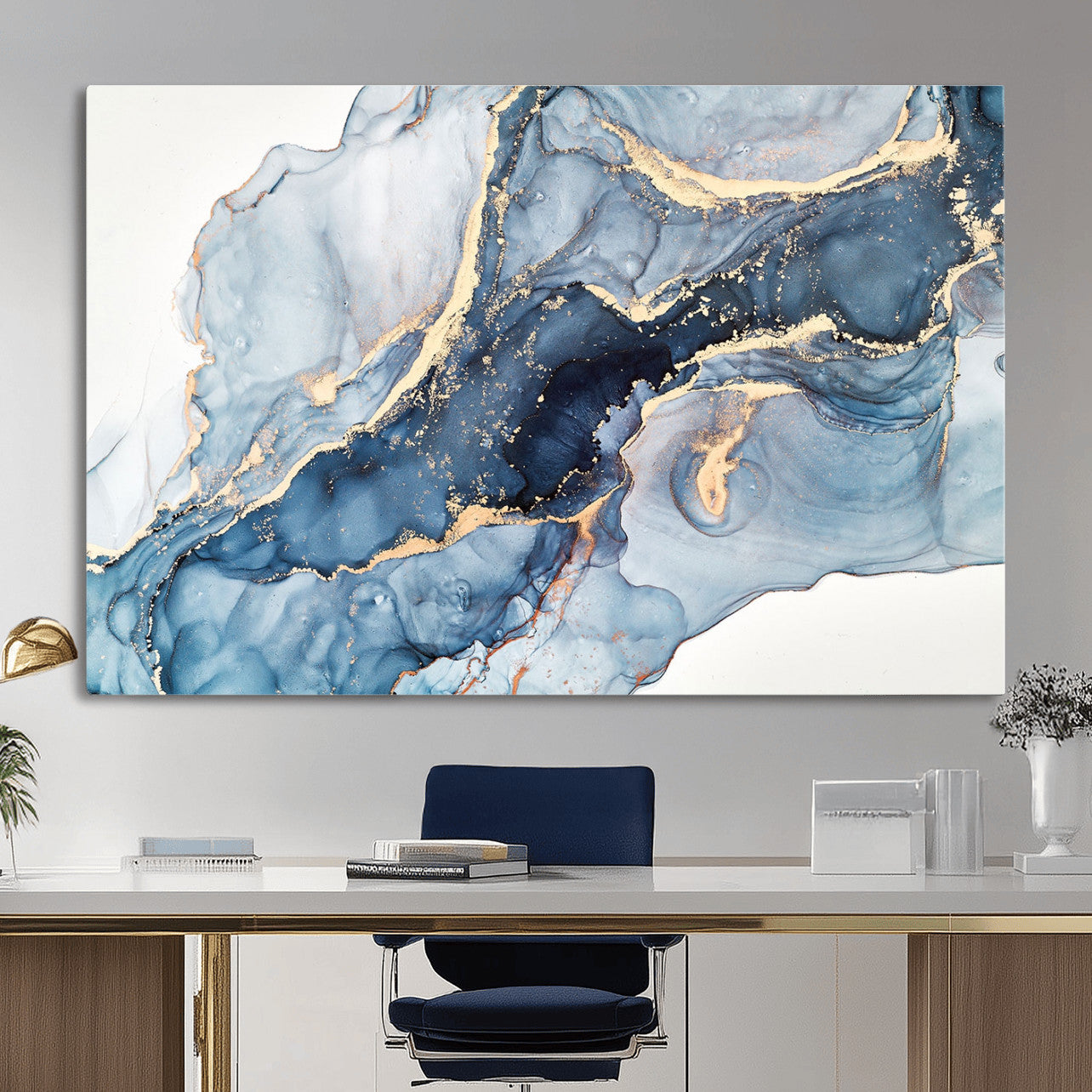33782-MGV-CV-36X24 - Abstract Art Print - Blue Abstract Canvas Wall Art Print Abstract Art Fluid Effect Marble Wall Art