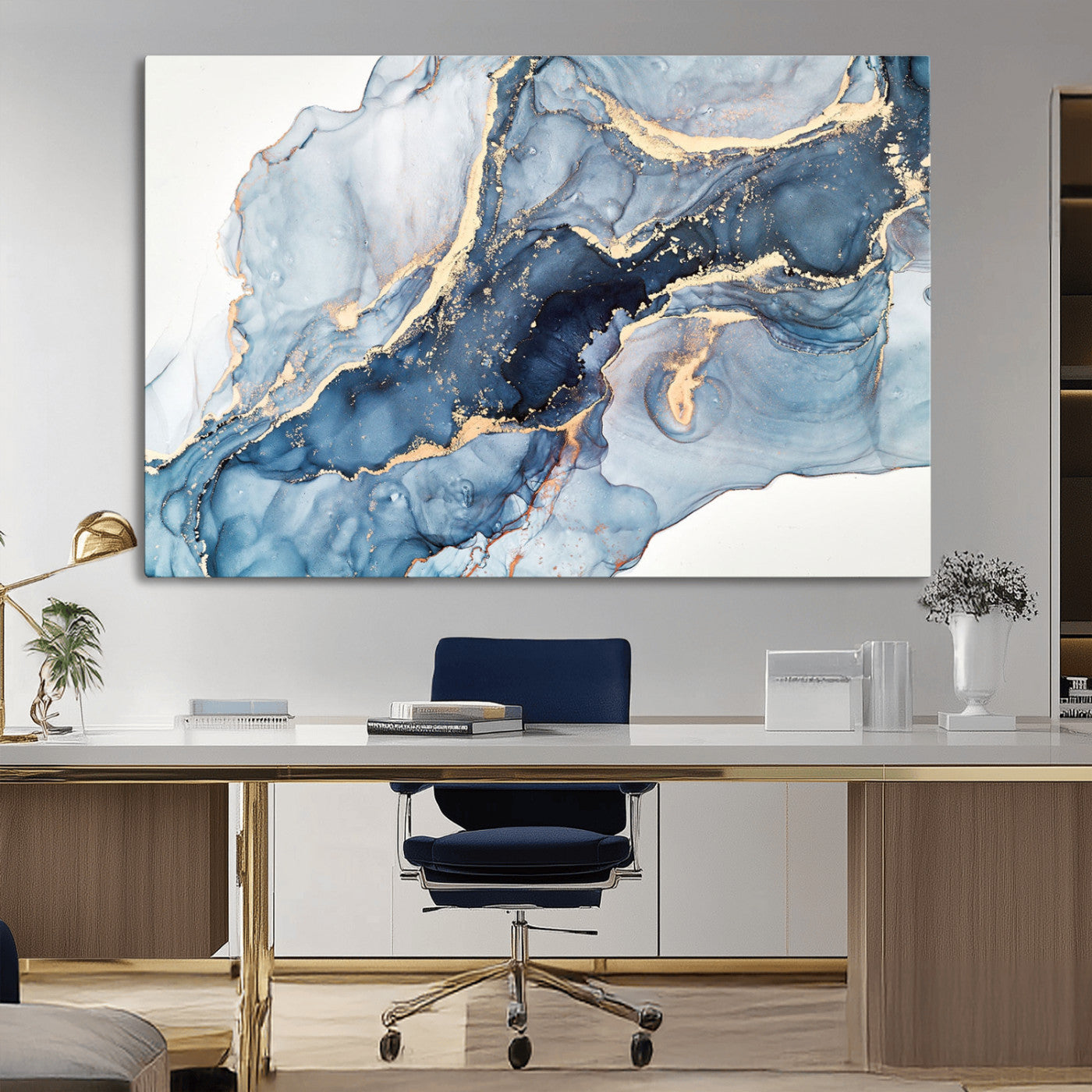33782-MGV-CV-36X24-Abstract Art Print - Blue Abstract Canvas Wall Art Print Abstract Art Fluid Effect Marble Wall Art