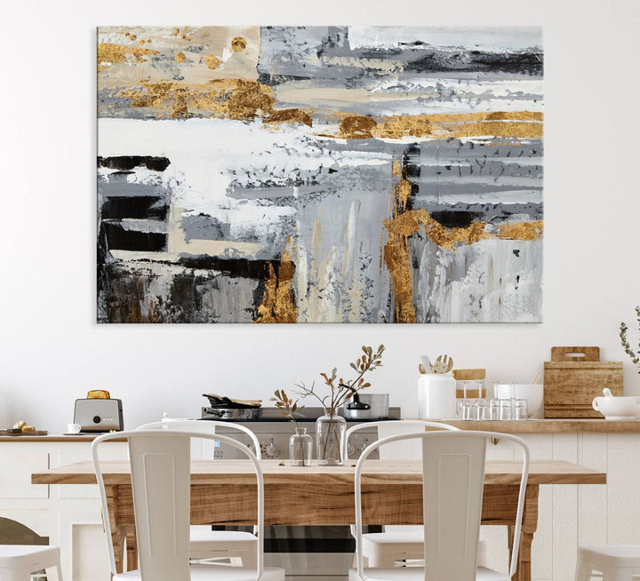 The Abstract Painting Canvas Wall Art in gray tones radiates modern elegance.