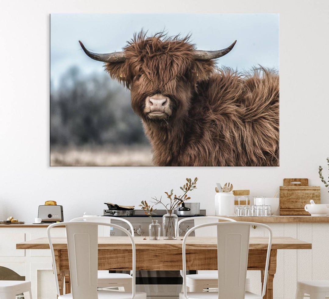 Fluffy Highland Cow Wall Art Canvas Print.