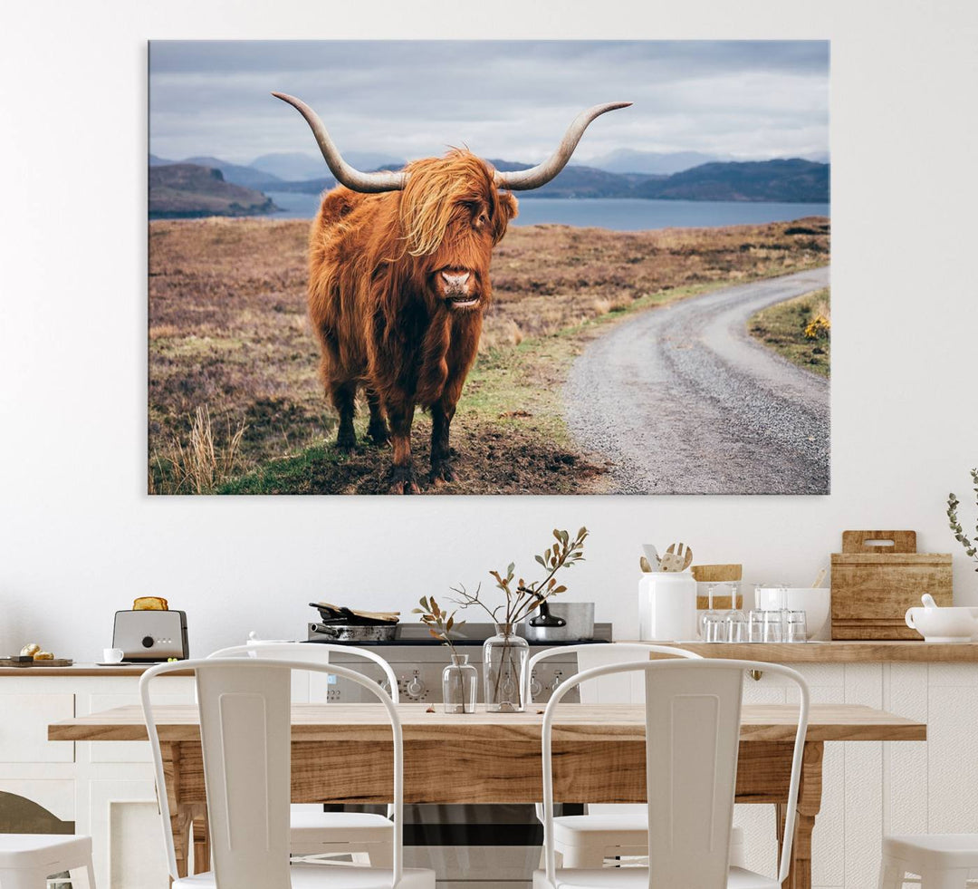 The Longhorn Highland Cow Canvas Wall Art is prominently displayed.